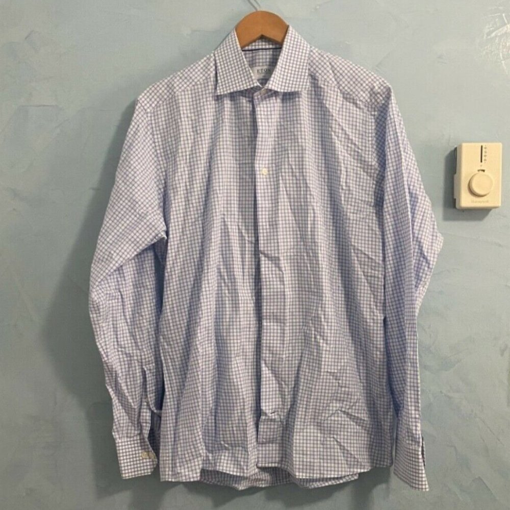 Eton Men's Blue‎ / White Classic Fit Checked Dress